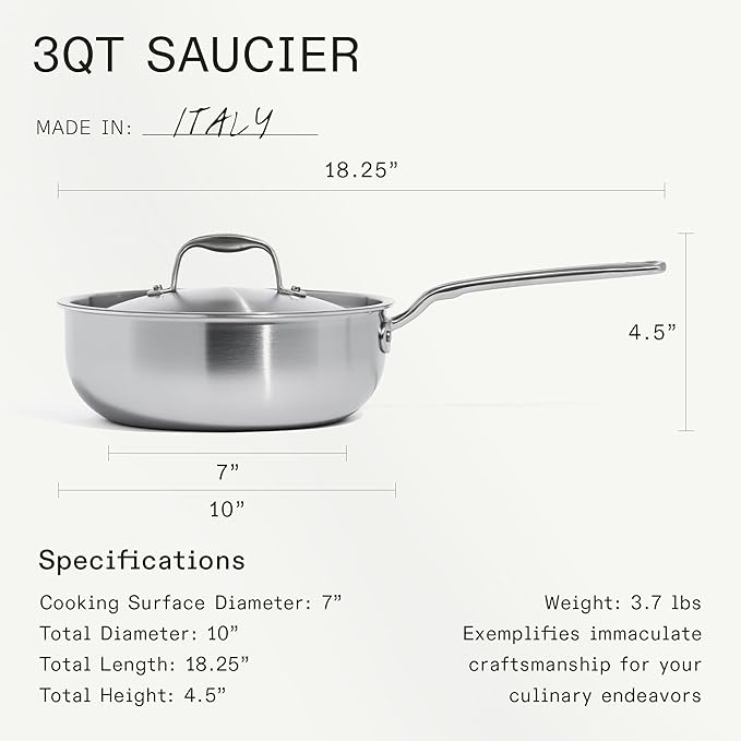 Made In Cookware - 6 Piece Stainless Saucepan Set - 5 Ply Clad - Includes Stainless Steel Saucepans and Saucier with Lid - Professional Cookware - Crafted in Italy