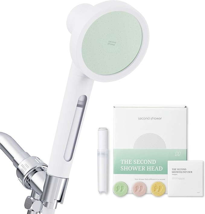 SecondShower Filtered Shower Hand for Hard Water | Clinically Proven for Skin Health, NSF Certified 99.9% Chlorine Removal, SPA Grade High Pressure, Korean Beauty Secret Natural Filter (Forest Green)