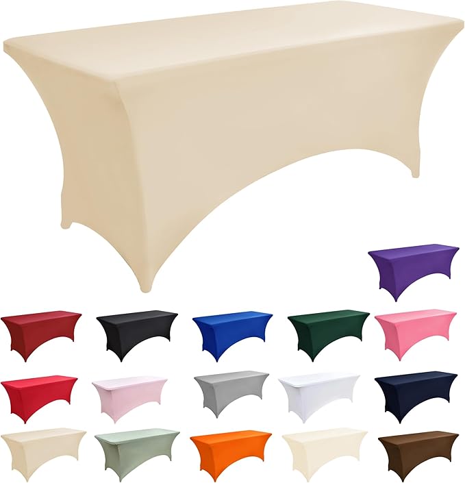 10-Pack 6ft Spandex Table Covers for Rectangle Standard Folding Tables - Wrinkle Resistant Stretch Tablecloths - Ultimate Fitted Table Protector for Parties, Banquet, Wedding