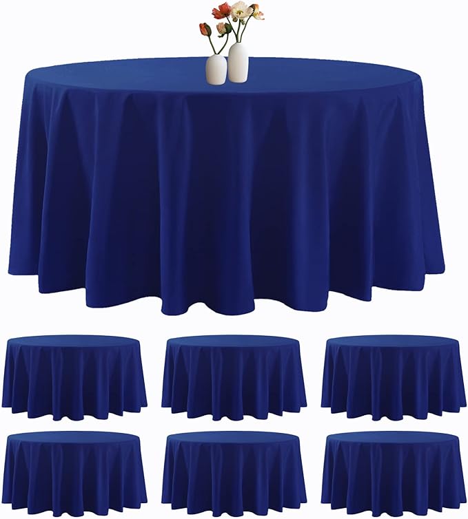 6 Pack Round Tablecloth 120 Inches Royal Blue Table Cloth Stain and Wrinkle Resistant Washable Polyester Fabric Table Cover for Party, Wedding and Banquet Decoration