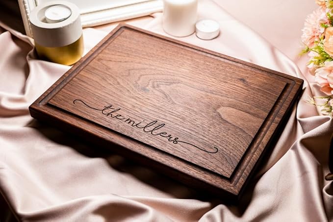 Personalized Cutting Board, Custom Wedding, Anniversary or Housewarming Gift Idea, Wood Engraved Charcuterie, for Couples and Clients, Bottom Script Design 074