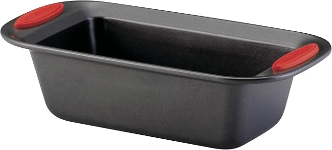 Rachael Ray 47962 Yum-o! Bakeware Oven Lovin' Nonstick Loaf Pan, 9-Inch by 5-Inch Steel Pan, Gray with Red Handles (Pack of 6)