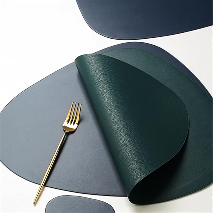 Leather Western Placemat Tableware Pad Oil Water Heat Insulation Non-Slip Tablemat Coaster for Kitchen Washable Cup(Dark Green,11x13cm)