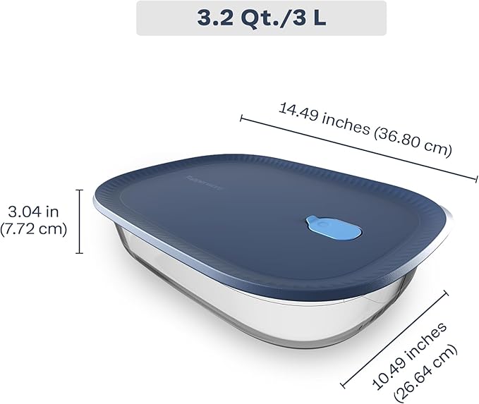 Tupperware Voila Glass XL Rectangular Food Storage – Airtight Baking Dish, 3.2 qt / 3 L