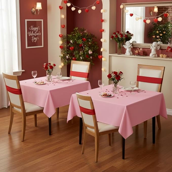 sancua Square Tablecloths 85x85 Inch, 2 Pack - Pink Fabric Table Cloth for Square or Round Tables, Washable Polyester Table Cover for Outdoor Party, Birthday, Buffet, Resturant