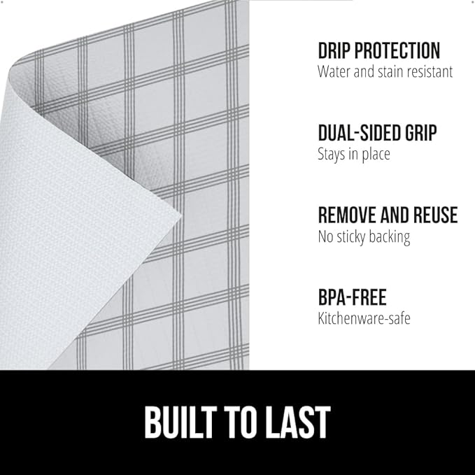 GORILLA GRIP DripGuard Shelf Liner, Non Adhesive Drawer and Kitchen Cabinet Protector, Slip Resistant BPA Free Smooth Surface Plastic Liners for Cabinets, Bathrooms, Closets, 17.5x120 Inch Gray Stripe