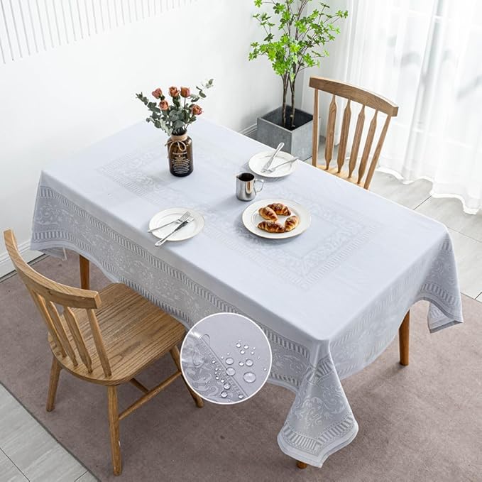 MANGATA CASA Rectangle Tablecloth Faux Cotton Waterproof and Wrinkle Resistant Washable Jacquard Polyester Table Cloth for Kitchen Dining/Party/Indoor and Outdoor Use(Gray,60x70 inch)