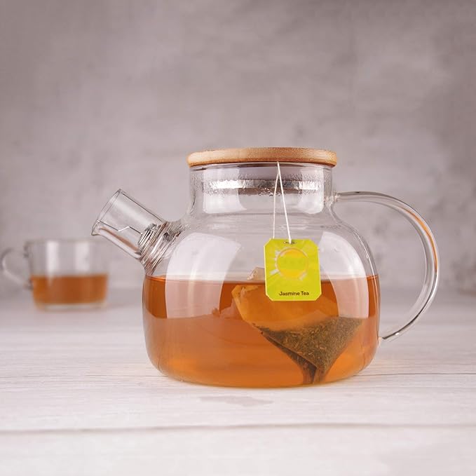 CnGlass Glass Teapot Stovetop Safe,20.3 oz Clear Tea pot with Removable Filter Spout,Loose Leaf and Blooming Tea Maker