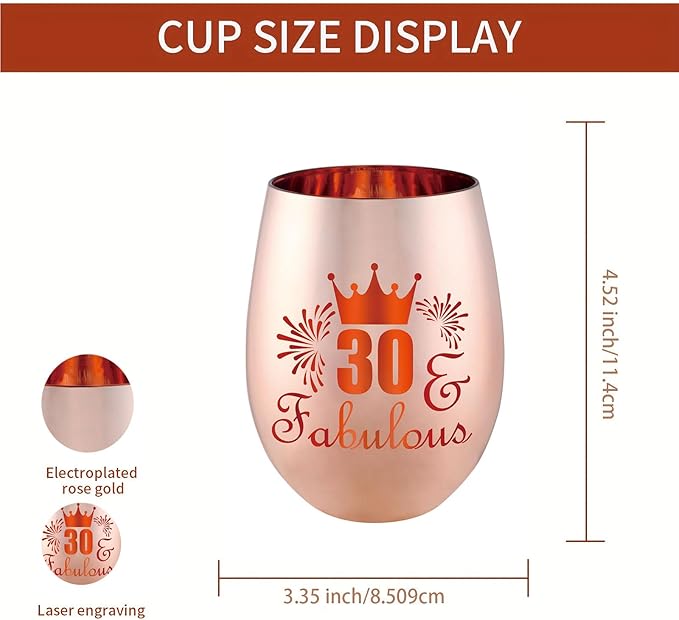 30 and Fabulous Wine Glass Gift - 30th Birthday Gifts for Her - Gifts for 30 Year Old Woman- 30th Birthday Decorations