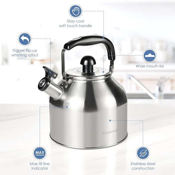 Whistling Tea Kettle for Stove Top,304 Stainless Steel Tea Kettles,4L/4.2QT Tea Kettles for Kitchen,Camping,Traveling,Portable,Fast to Boil