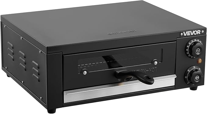 VEVOR Electric Pizza Oven, 12 in Countertop Pizza Oven, 77 to 572°F Temp Range, 1450W Indoor Pizzas Maker w/Timing & Temp Control, Pizzas Cooker w/Dual Heat Tube, Grill Rack, for Kitchen & Commercial