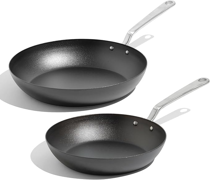 Made In Cookware - 2 Piece (Includes 10",12") Seasoned Blue Carbon Steel Frying Pan - (Like Cast Iron, but Better) - Professional Cookware - Crafted in Sweden - Induction Compatible