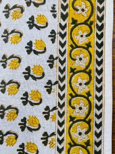 Ridhi Hand Block Print Vintage Yellow Rectangle Cotton Tablecloth 102" x 48" Reusable Table Cover Decorative Everyday Use for Dining, Farmhouse, Home Gift for Spring, Easter, Valentine