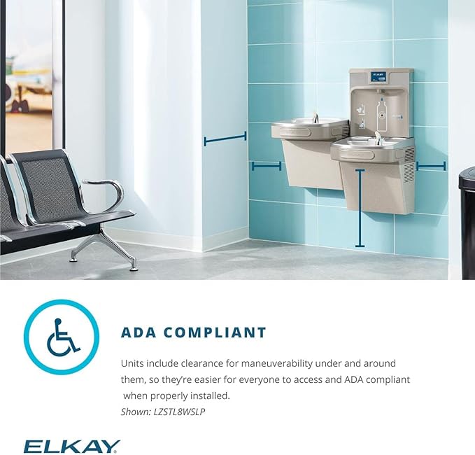 Elkay LZSTL8WSLK Filtered Bi-Level Fountain & EZH2O Bottle Filler, Lt. Gray 120V