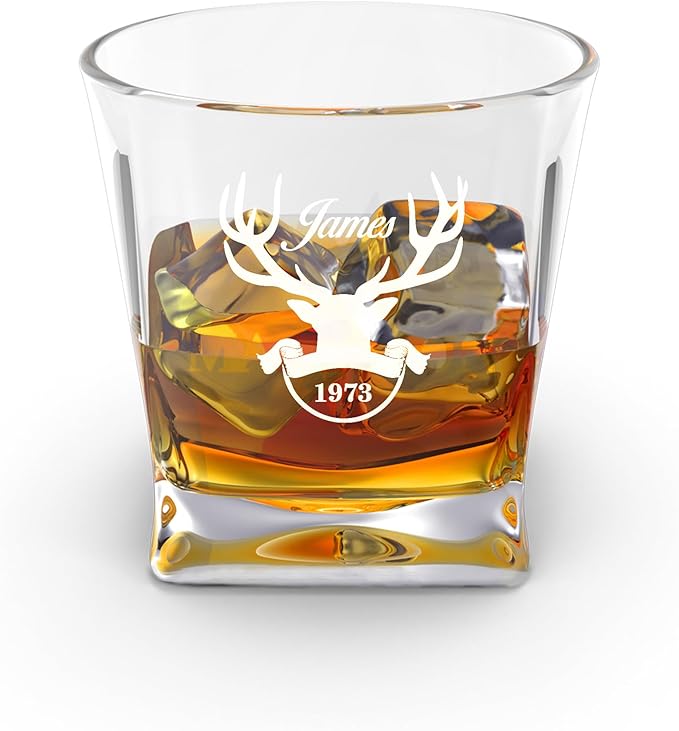 Personalized Engraved Whiskey Glass 10.25 oz – Etched Bourbon Glass with Heavy Base, Old Fashioned Cocktail Glass, Groomsmen & Father’s Day Gift (Whiskey Design 6)