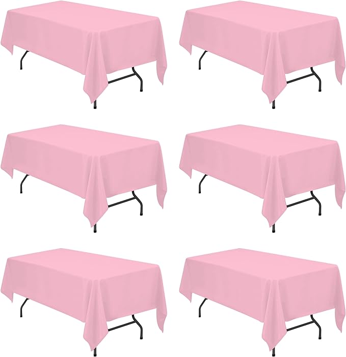 BRILLMAX 6 Pack Pink Tablecloths 60 x 102 Inch for 6ft Rectangle Tables - 150 GSM Polyester Fabric, 15" Standard Drop, Water, Stain & Wrinkle Resistant Cloth Cover for Wedding Banquet Dining Buffet