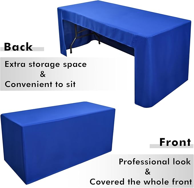 Nasitos 2 Pack Royal Blue 6ft Table Cloth Fitted-Open Back Folding Table Cover Washable Fabric and Wrinkle Resistant Table Cloth for Trade Show, Book Fair, Career Fair, Convention, Events