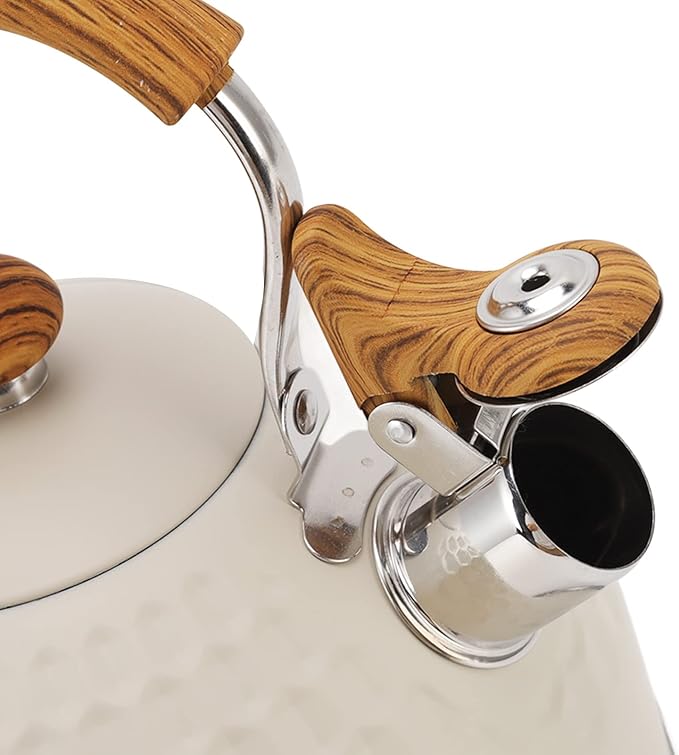 Stainless Steel Tea Kettle stove top kettle whistling Tea Pots for Stove Top Food Grade Whistling Tea Kettle with Wood Pattern Folding Handle for Tea Coffee Milk