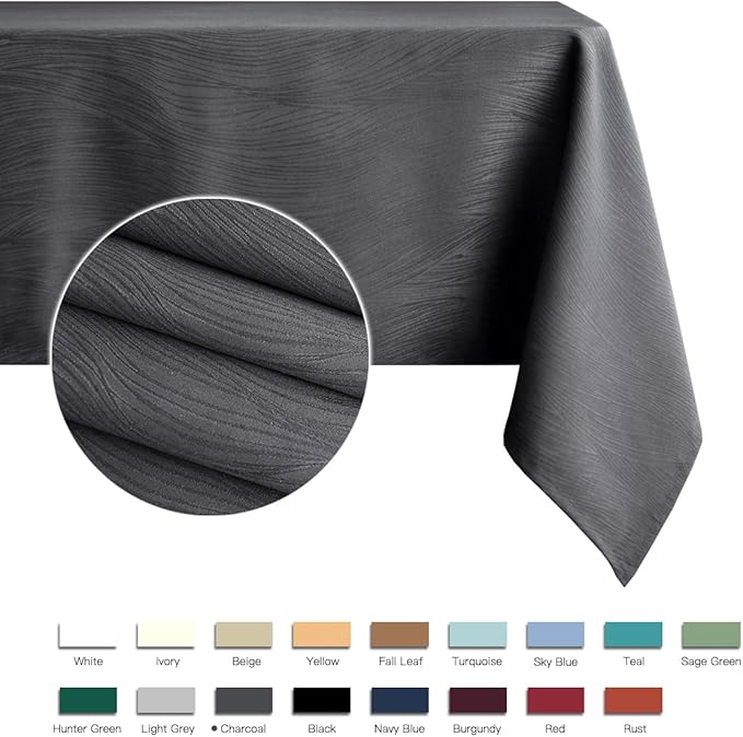 maxmill Square Table Cloth Swirl Design Water Proof Wrinkle Free Heavy Weight Soft Tablecloth Decorative Fabric Table Cover for Outdoor and Indoor Use Square 60 x 60 Inch Charcoal