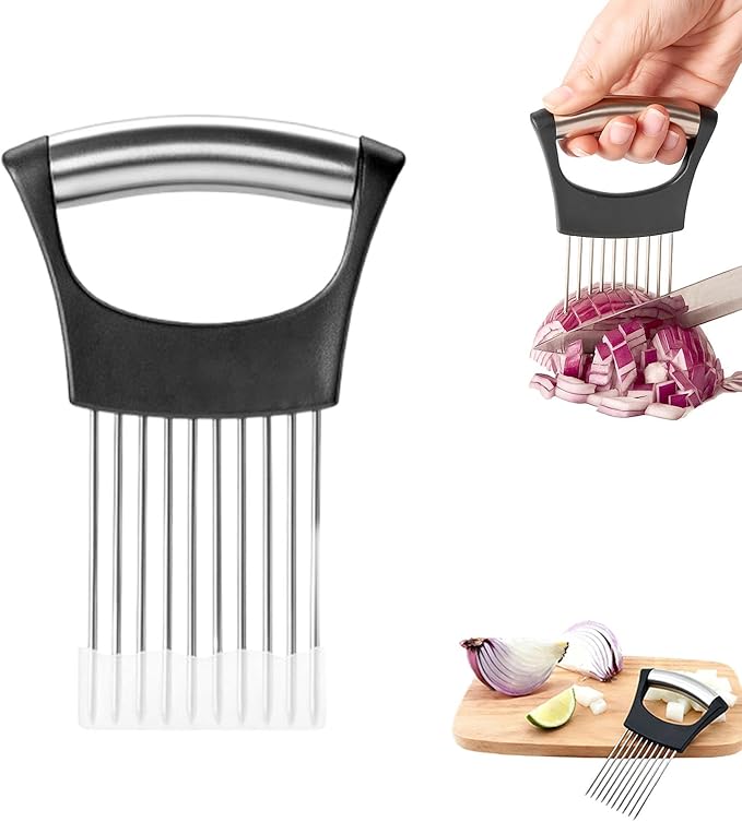 Onion Slice Holder, 2025 New Stainless Steel Onion Slice Holder Lemon Slicer Vegetable Cutter for Meat, Potato, Tomato (1Pc)