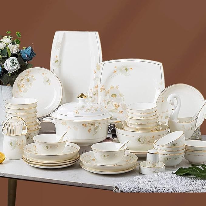 Dinnerware Set, Plates and Bowls Sets, Plate Sets with Dinner Plate, Porcelain Dessert Plate, for Parties, Celebrations, Family Celebrations(62 piecesC)