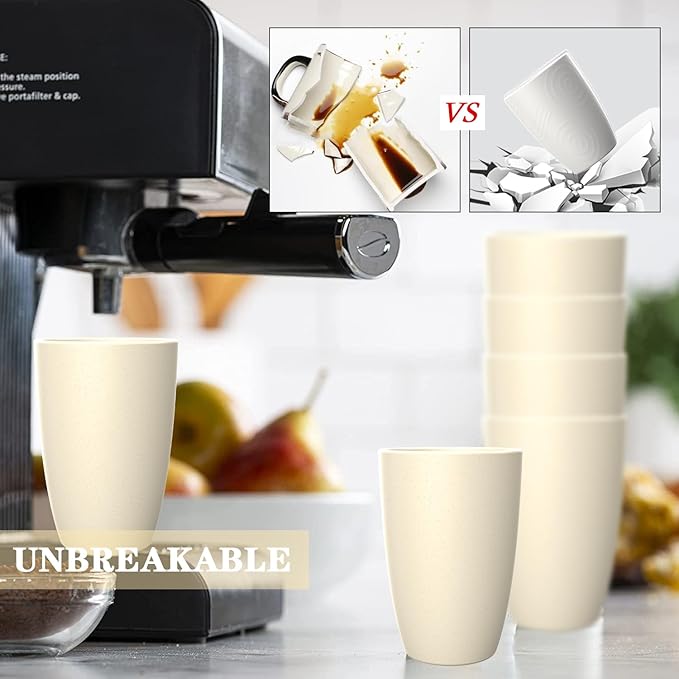 Homienly Wheat Straw Cups - Unbreakable Cups Set of 6,20 oz Dishwasher & Microwave Safe Drinking Glasses for Everyday Use-Beige