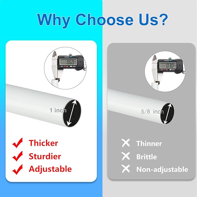Curtain Rods for Windows 16 to 120 Inches Adjustable Length 1 Inch Diameter Window Curtain Rod with Aluminium End Cap, White