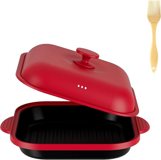 Microwave Grill Pan with Cover | Microwave Bacon Cooker | Griller & Crisper Pan for Grilling, Frying, Browning and Crisping | Microwave Cookware for Grill Meat | Dishwasher Safe for Dorms,Office,RV