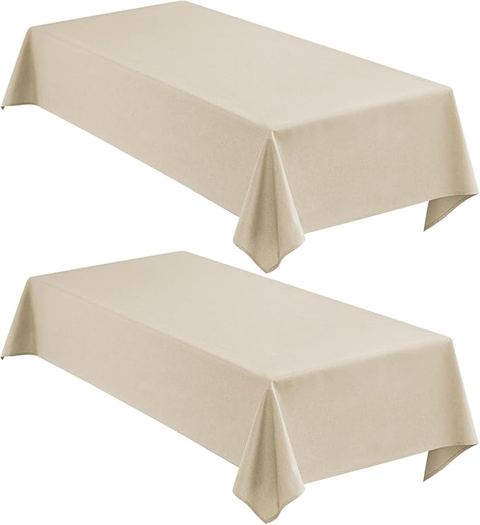 Faux Linen Tablecloths for Rectangle Tables, 2 Pack Burlap Textured Table Cloths Washable Farmhouse Table Cover Water Resistant for Dining, Wedding, Outdoor(Beige, 60"×104")
