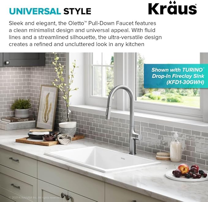 KRAUS Oletto Tall Modern Pull-Down Single Handle Kitchen Faucet in Spot Free Stainless Steel, KPF-3101SFS