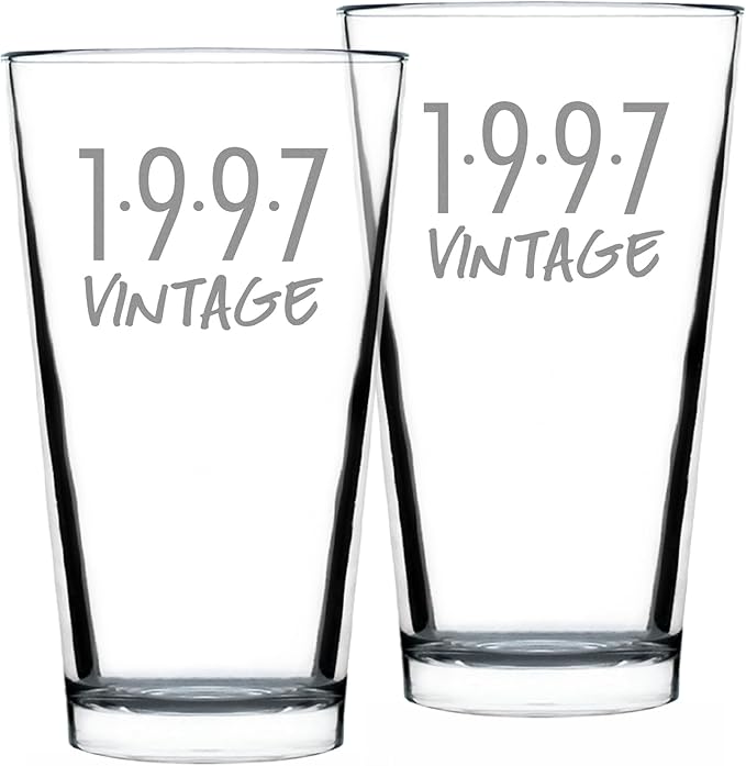 Bevvee Vintage 1997 Pint Glass for Beer - 29th Birthday Gifts for Men or Women Turning 29 - Fun Bday Party Decor - Set of 2-16 oz