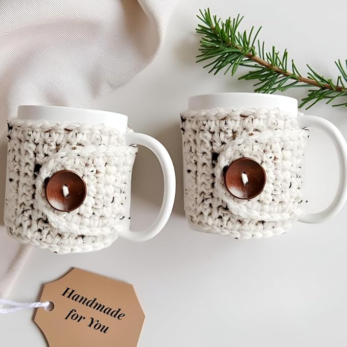 Nandy’s Nook Handmade Mug Cozy Set (2 Pack) – Crochet Coffee & Tea Sleeves, Warm Winter Valentine Gift for Her, Custom Color Options