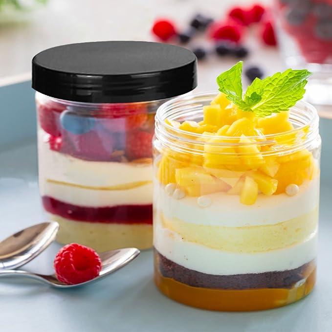 Lainrrew 8 Pcs 14oz Plastic Jars with Lids, Clear Plastic Slime Containers Plastic Round Storage Jars Container Wide Opening Storage Jars for Kitchen, Home, Crafts Storage