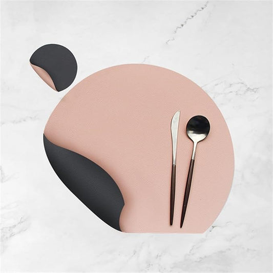 1/4/6Pcs Leather Placemat with Coaster Dual-Sided Unique Oval Table Mat Upgraded PU Table Mats and Color Kitchen Access(C Pink Grey,4pcs Sets)