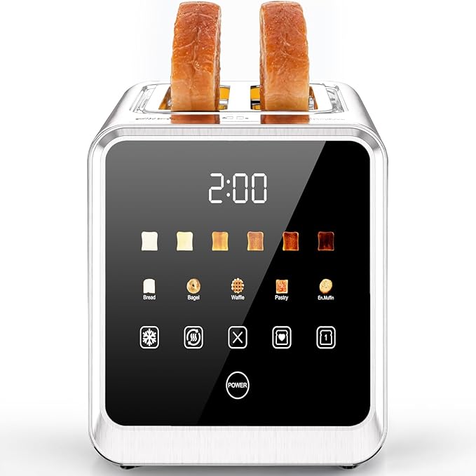 Smart Digital Toaster 2-Slice, Touchscreen with Memory, Extra-Wide 1.5" Slots, 5 Bread Types & 6 Shades, 900W, Defrost/Reheat