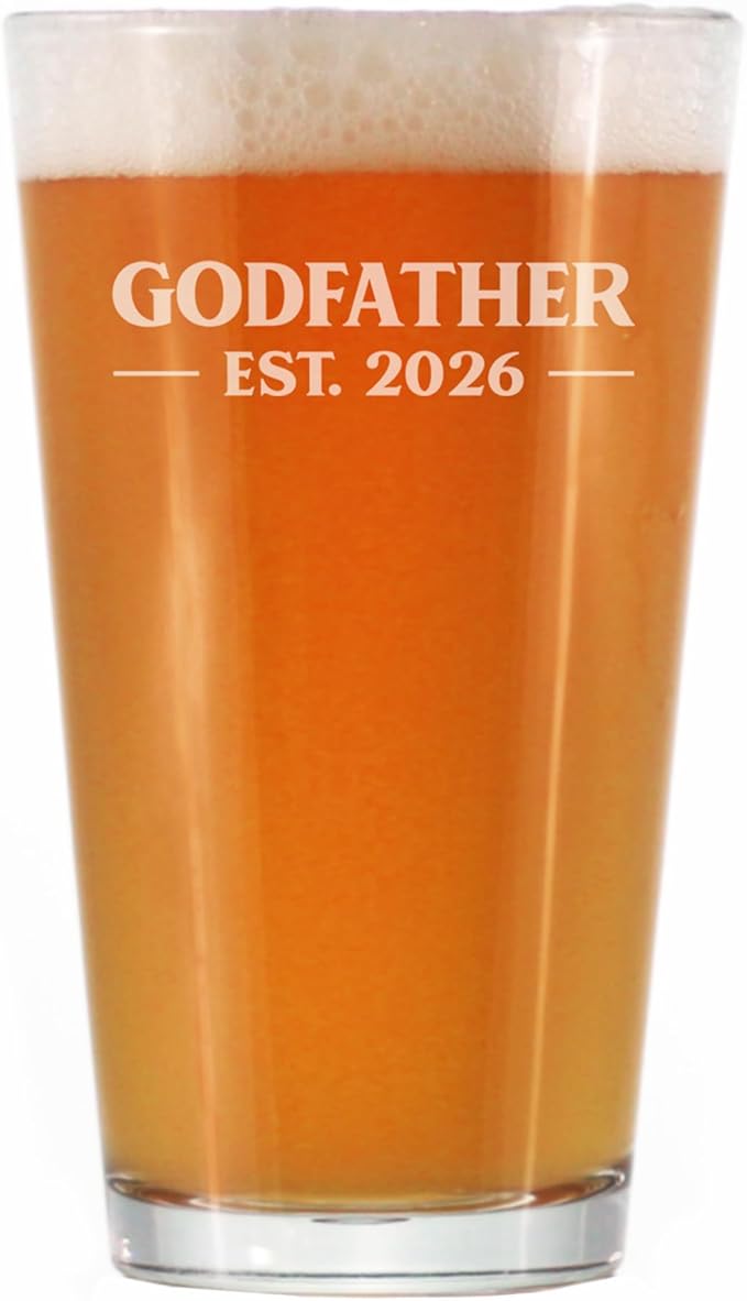 Bevvee Godfather Est 2026 Pint Glass - New Godfather Proposal Gift for First Time Godparents - Bold 16 oz
