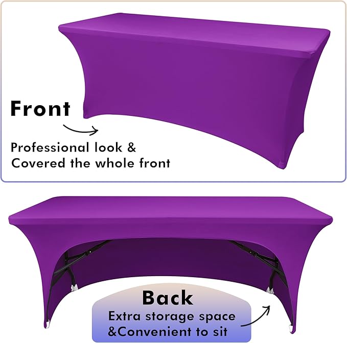 Nasitos 2 Pack Spandex Purple Tablecloths for 6 Foot Rectangle Table-Open Back Valentines Stretch Table Cloths for 6 Foot, Washable and Wrinkle Resistant for Wedding, Parties, Buffet, Baby Shower