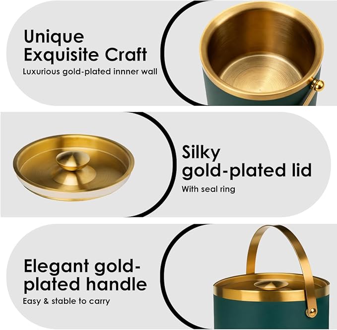3L Double-Wall Insulated Stainless Steel Ice Bucket with scoop for Cocktail Bar - Metal Ice Bucket for freezer with Lid for parties,Camping,and More!champagne bucket,bar cart accessories