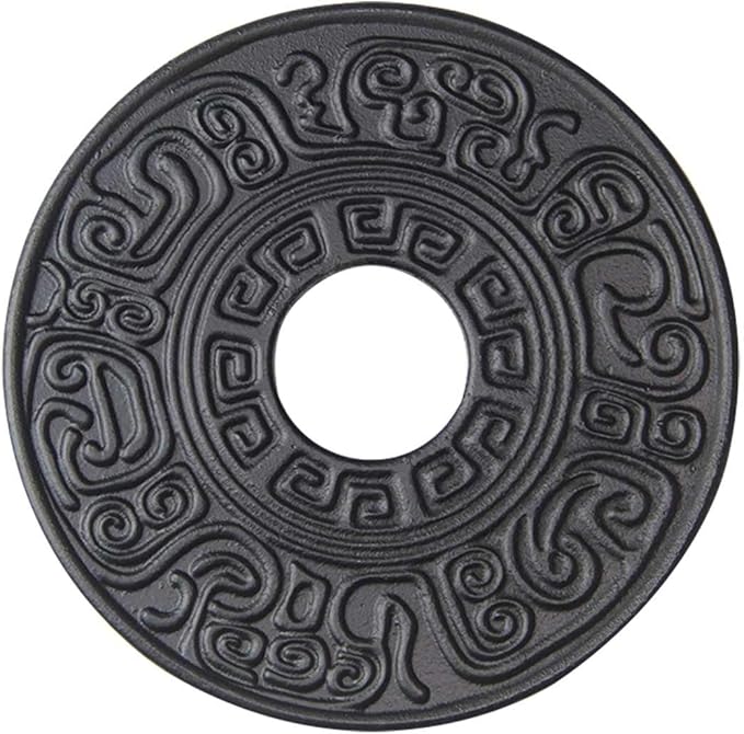 Hwagui - Black Cast Iron Teapot Trivet with Rubber Pegs for Dining and Kitchen Table, 5.5 Inch Diameter