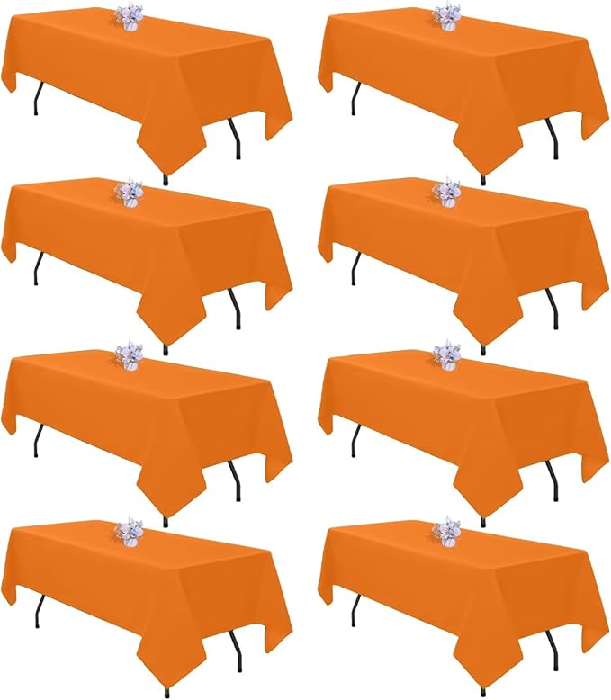 8 Pack Orange Tablecloth 60x102 Inch Rectangle Table Cloth for 6 Foot Rectangle Tables, Wrinkle Resistant Washable Polyester Fabric Rectangular Table Cover for Dining Banquet Wedding Party