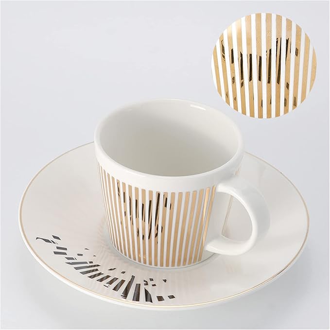 Mirror Reflection Coffee Cup Plate Luxury Afternoon Tea Set Ceramic Running Horse/Deer/Hummingbird Mug(B-Gold,225ML)
