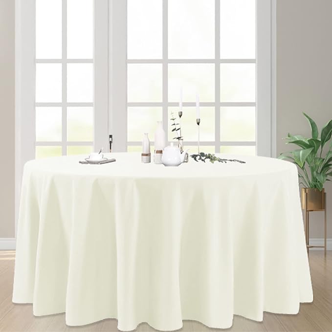 12 Pack Round Tablecloth 108 Inches Ivory Table Cloth Stain and Wrinkle Resistant Washable Polyester Fabric Table Cover for Party, Wedding and Banquet Decoration