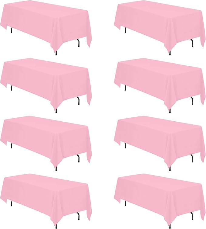 BRILLMAX 8 Pack Pink Tablecloths 70 x 120 Inch for 6ft & 8ft Rectangle Tables - 150 GSM Polyester Fabric, Universal Fit, Water, Stain & Wrinkle Resistant Cloth Cover for Wedding Reception Banquet