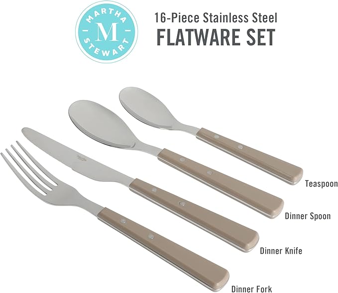 Martha Stewart Watercliffe 16 pc Flatware Set Stainless Steel w/ABS Handle - Warm Grey