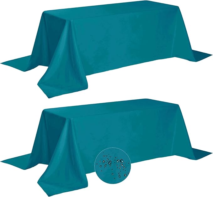 Fokitut 2 Pack Waterproof Rectangle Tablecloth, 90x132 Inch,Stain Resistant and Wrinkle Polyester Table Cloth, Fabric Table Cover for Kitchen Dining, Wedding, Party, Holiday Dinner-Caribbean Blue