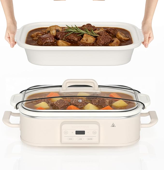 4 Quart Casserole Programmable Slow Cooker with Ceramic Baking Dish - Perfect Kitchen Small Appliance for Family Dinners, Oven Safe and Durable Bakeware for Lasagna, Roasts (Oatmeal)
