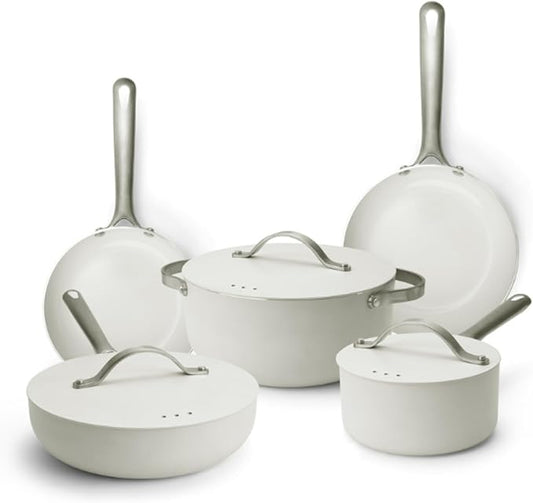 Alva Mobi 8-Piece Ceramic Nonstick Cookware Set | Made without PFAS Ceramic Coating | Recycled Aluminum Core | Induction & Oven Safe Up to 400°F | Easy-Clean, Cool-Touch Stainless Handles
