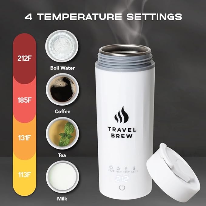 Portable Travel Kettle with Tea Infuser- Mini Electric Kettle with 4 Temperature Settings, with Auto Shut-Off & Boil Dry Protection (White)