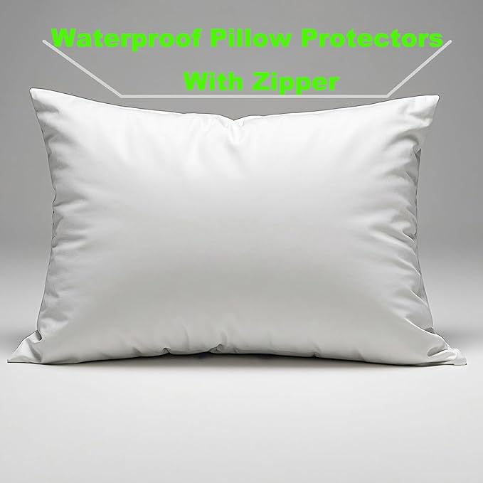 Waterproof Pillow Protectors King 20x38 Inches 8 Pack with Zipper Dust Proof Moisture Proof Sweat Proof Pillow Case Cover Protector Soft Cozy White (8 Pack, 38" x 20" King)