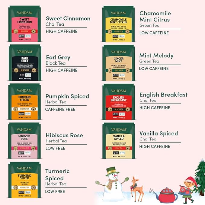 VAHDAM, Merry Christmas Tea Gift Set (9 Individually Wrapped Tea Bags) Limited Edition -Gluten Free, Non GMO | Christmas 2026 Gift Ideas | Christmas Gifts For Women 2026 & Christmas Gifts For Men 2026
